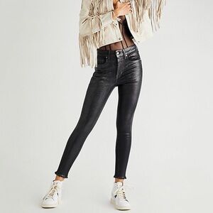 NWT Free People Raw High Rise Coated Skinny Jeans in Black